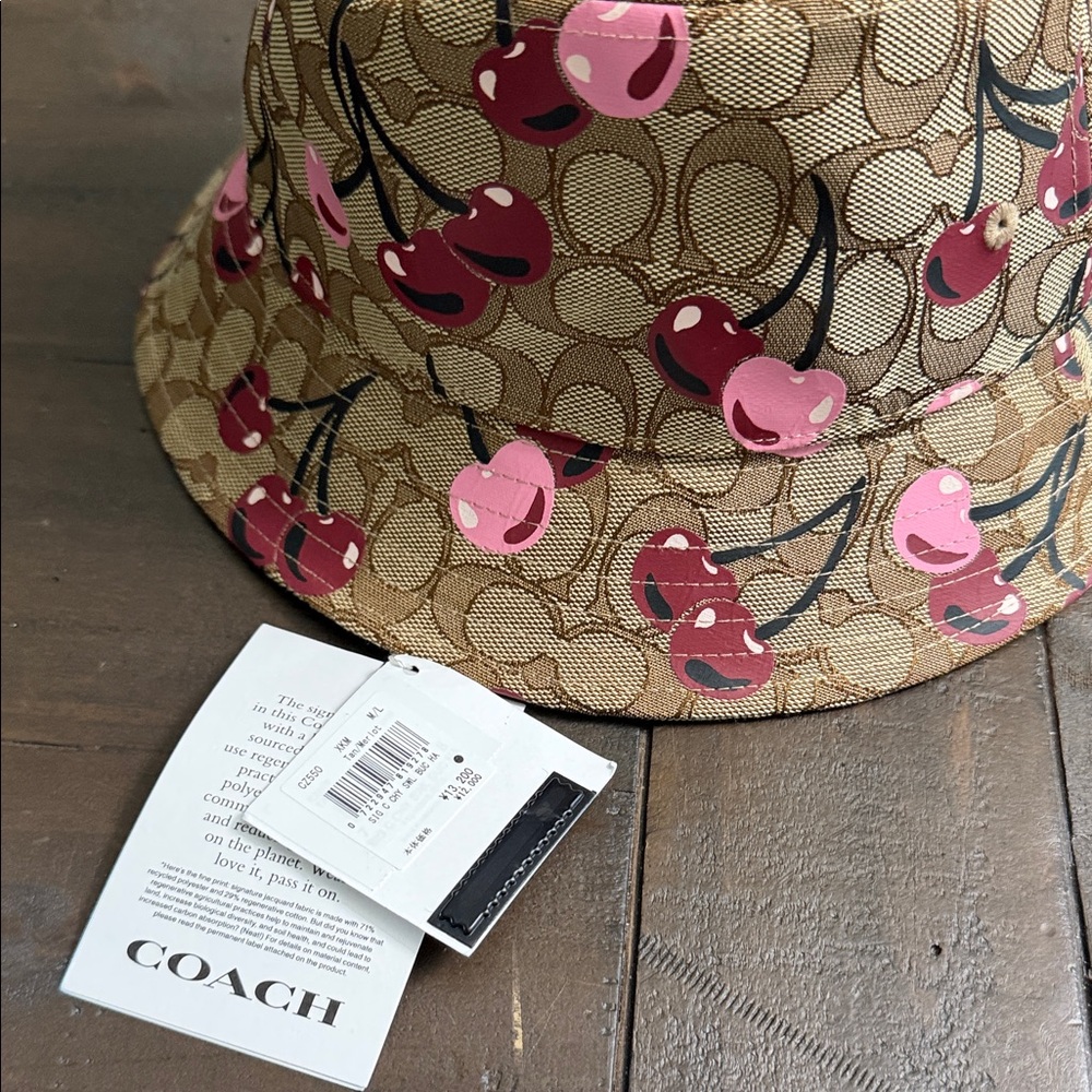 Coach Cherry-Print Tan & Pink Bucket Hat